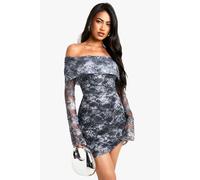Boohoo Mixed Animal Lace Bardot Mini Dress In Ice Grey ice grey 16