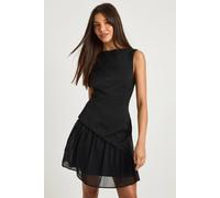 Boohoo Mixed Fabric Drop Hem Mini Dress In Black black 8