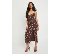 Boohoo Mixed Polka Dot Ruffle Mesh Maxi Dress In Chocolate chocolate 10