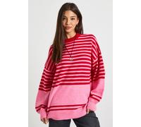 Boohoo Mixed Stripe Oversized Jumper In Pink pink S