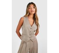 Boohoo Mock Horn Fitted Waistcoat In Taupe taupe 6