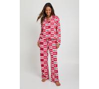 Boohoo Modal Christmas Slogan Print Long Sleeve Shirt And Trouser Pyjama Set In Pink pink 14