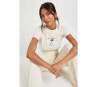 Boohoo More Espresso Baby Tee And Wide Leg Trouser Pyjama Set In Beige beige 6