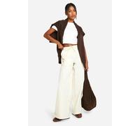 Boohoo Nylon Drawstring Waist Straight Leg Cargo Trouser In Butter butter 16