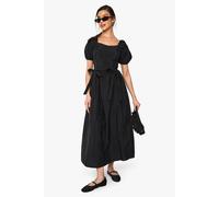 Boohoo Nylon Puff Sleeve Midi Dress In Black black 12