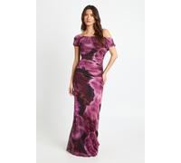 Boohoo Off The Shoulder Mesh Maxi Dress In Burgundy burgundy