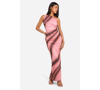 Boohoo One Shoulder Abstract Printed Mesh Maxi Dress In Pink pink 10