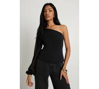 Boohoo One Shoulder Chiffon Blouse In Black black 14
