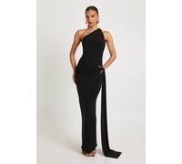 Boohoo One Shoulder Trim Waist Wrap Maxi Dress In Black black 16
