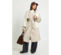 boohoo Women's Oversized Belted Wool Look Trench Coat in Stone | Size: 12