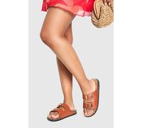Boohoo Oversized Buckle Double Strap Footbed Slider In Tan tan 4