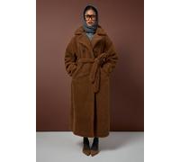 Boohoo Oversized Collar Belted Teddy Maxi Jacket In Camel camel 8