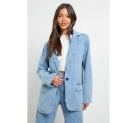 Boohoo Oversized Denim Blazer In Mid Blue mid blue 12