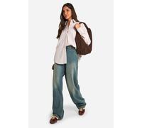 Boohoo Oversized Fine Stripe Shirt In Camel camel 10