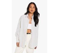 boohoo Women's Oversized Fine Stripe Shirt in Stone | Size: 8