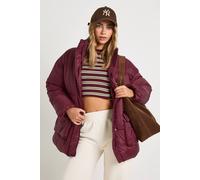 boohoo Women's Oversized Hooded Puffer Jacket in Burgundy | Size: 10