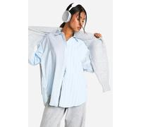 boohoo Women's Oversized Mix Stripe Shirt in Blue | Size: 10