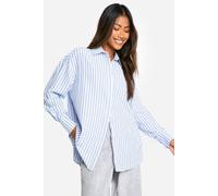 Boohoo Oversized Textured Stripe Shirt In Light Blue light blue 12