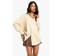 Boohoo Oversized Textured Stripe Shirt In Stone stone 6