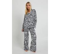 Boohoo Oversized Zebra Print Satin Long Sleeve Shirt & Trousers Pyjama Set zebra 8