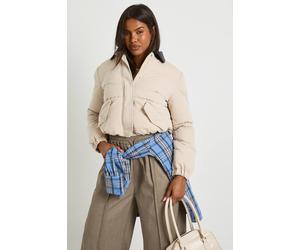 Boohoo Padded Contrast Collared Puffer Jacket In Stone stone