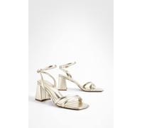 boohoo Women's Padded Strap 2 Part Mid Block Heels in Gold | Size: 8