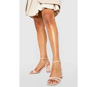 Boohoo Padded Strap 2 Part Mid Block Heels In Nude nude 8