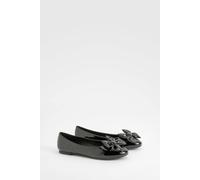 Boohoo Patent Bow Round Toe Ballerina In Black black 8