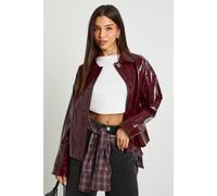 Boohoo Patent Faux Leather Button Jacket In Burgundy burgundy 10
