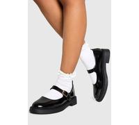 boohoo Women's Patent Mary Janes Shoe in Black | Size: 3