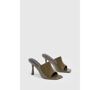 Boohoo Patent Square Toe Heeled Mules In Olive olive 4