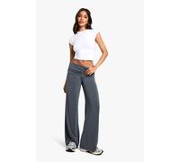 Boohoo Peached Jersey Fold Over Waist Wide Leg Trousers In Grey grey 12
