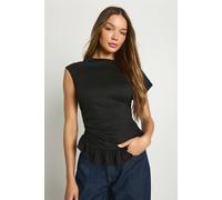 Boohoo Peached Jersey Wide Neck Frill Hem Top In Black black 10