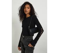 Boohoo Pearl Cuff Detail Knitted Jumper In Black black S