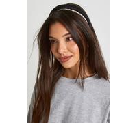 Boohoo Pearl & Satin Double Headband In Black black One Size