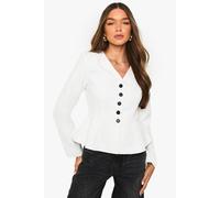 Boohoo Peplum Cinched Waist Tailored Blazer In Cream cream