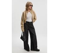 Boohoo Petite Basic High Waist Super Wide Leg Jean In Washed Black washed black 16/26L