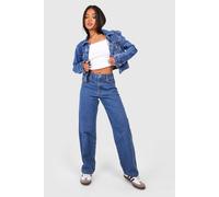 Boohoo Petite Basics Boyfriend Jean In Mid Blue mid blue 10
