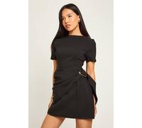 Boohoo Petite Belted Wrap Trim Detail Shift Dress In Black black 6