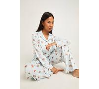 Boohoo Petite Breakfast Print Long Sleeve Shirt & Trousers Pyjama Set In Blue blue 16