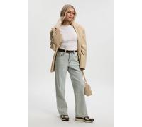 Boohoo Petite Comfort Stretch High Waist Straight Leg Jean In Bleached Blue
