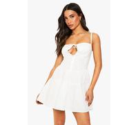 Boohoo Petite Cup Strappy Mini Skater Dress In White white 10