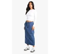 Boohoo Petite Denim Midaxi Skirt In Mid Wash mid wash 8