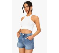 boohoo Women's Petite Denim Mini Short in Mid Wash | Size: 14