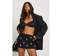Boohoo Petite Diamante Trim Crepe Mini Skirt In Black black 10