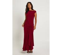 Boohoo Petite Double Layer Asymmetric Wrap Detail Maxi Dress In Burgundy burgundy 8