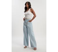 boohoo Women's Petite Embellished High Waist Straight Leg Jean in Bleach Wash | Size: 14