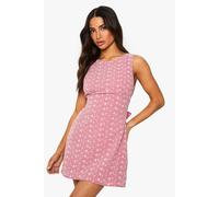 boohoo Women's Petite Embroidered Gingham Tie Back Shift Dress in Red | Size: 14