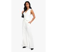Boohoo Petite Essentail Flare Leg Trouser In Ivory ivory 16