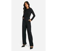 Boohoo Petite Essential Straight Leg Tailored Trousers In Black black 14/28L